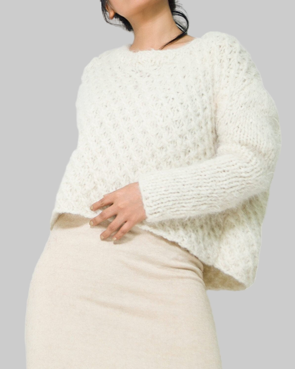Cable Knit Alpaca Cropped Sweater | Handmade Oversized Pullover