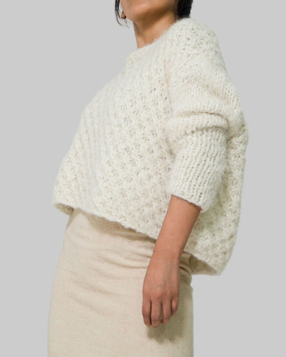 Cable Knit Alpaca Cropped Sweater | Handmade Oversized Pullover