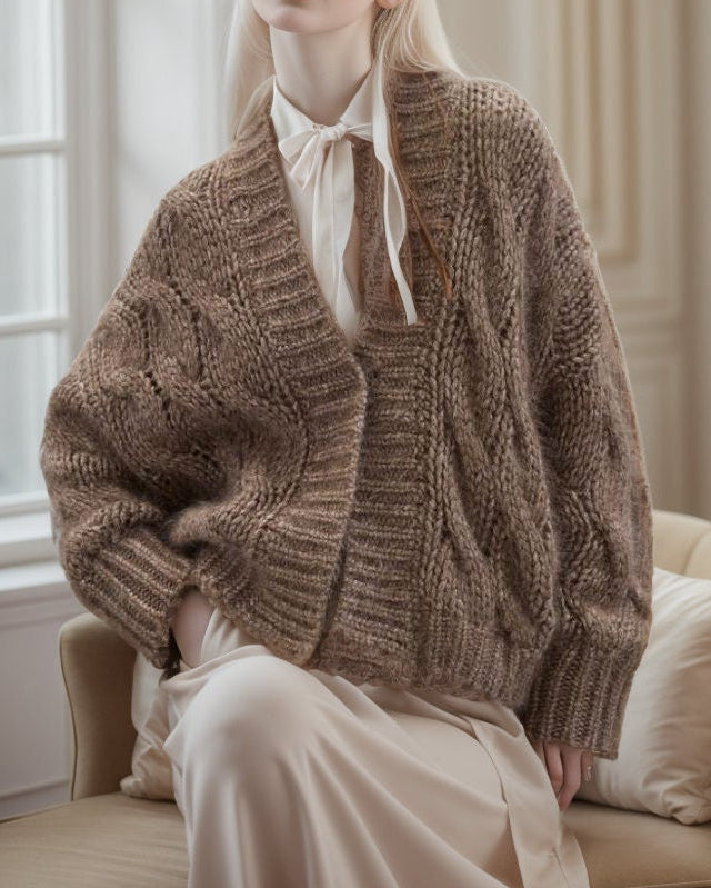 BROWN TEXTURED ALPACA CARDIGAN – Conscious Luxury