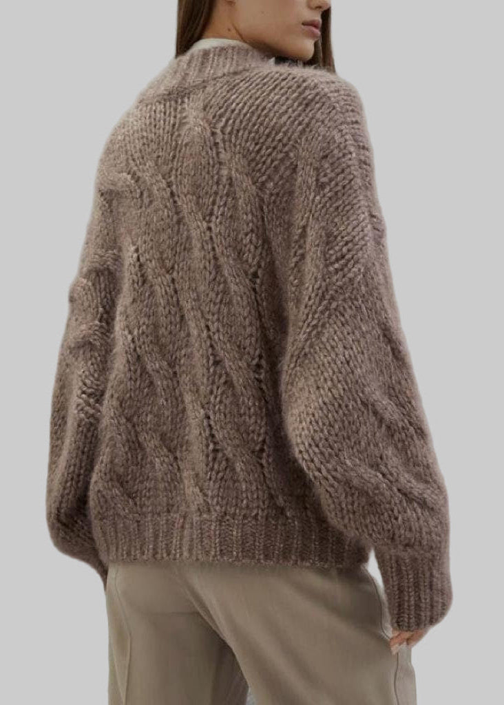 Brown Textured Alpaca Cardigan | Sustainable Knitwear – SONQO