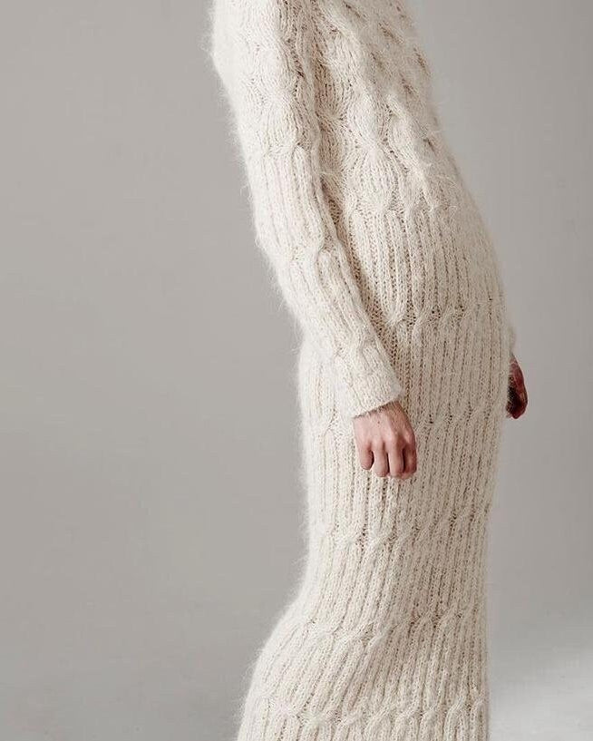 Oversized Cable Knit Alpaca Sweater Dress, Plus Size