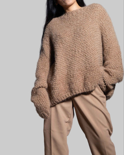 Hand Knit Alpaca Cropped Sweater | Oversized Chunky Knit