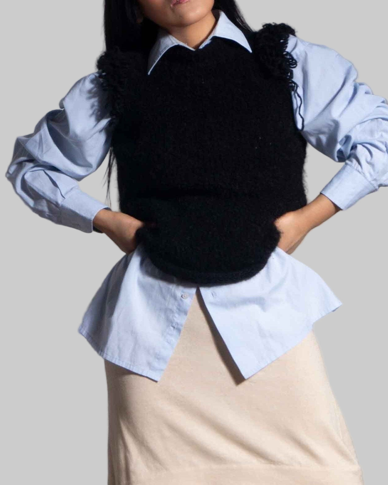 Handmade Black Alpaca Knit Vest | Women's Wool Sweater Vest