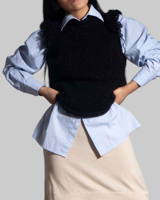 Handmade Black Alpaca Knit Vest | Women's Wool Sweater Vest