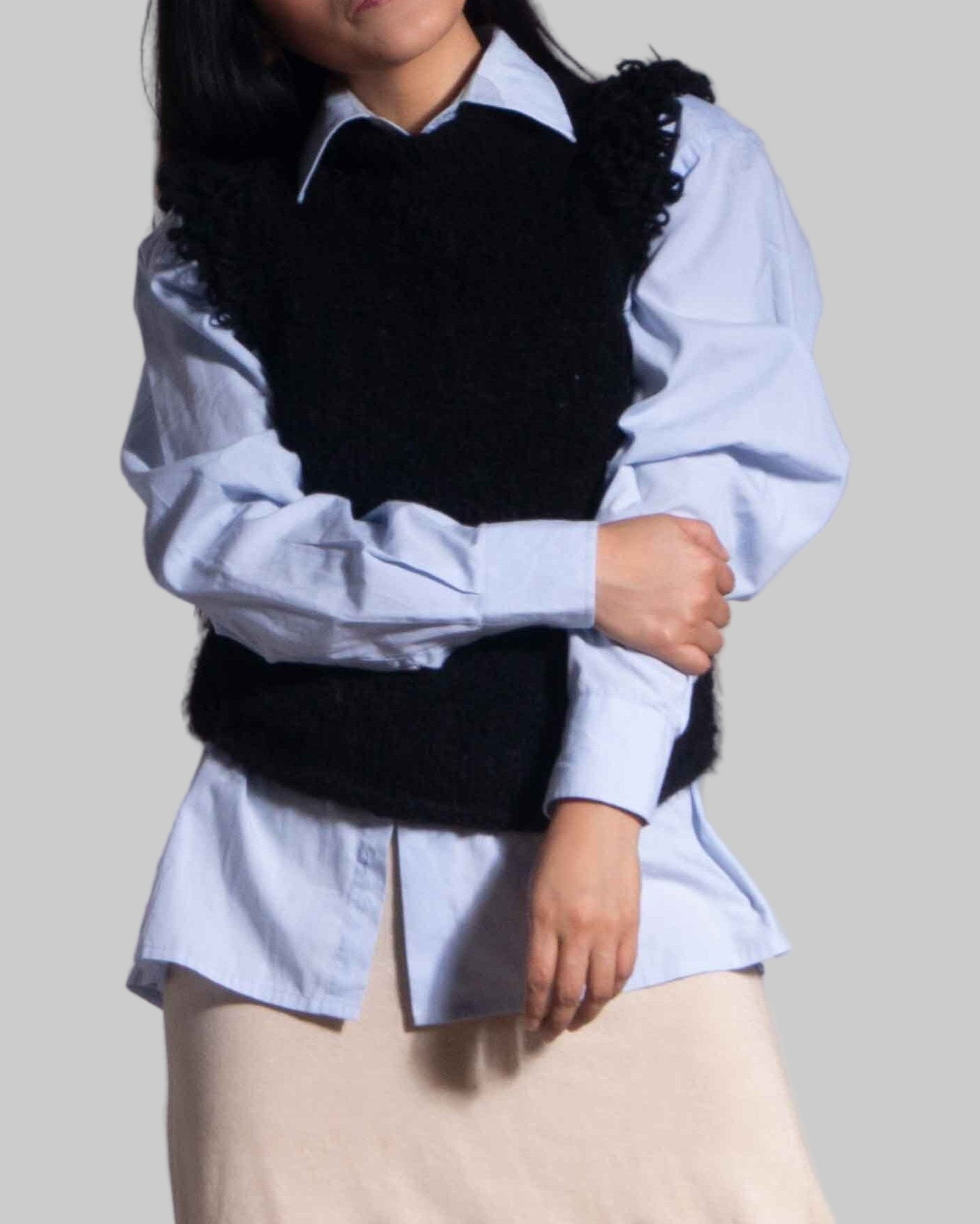 Handmade Black Alpaca Knit Vest | Women's Wool Sweater Vest