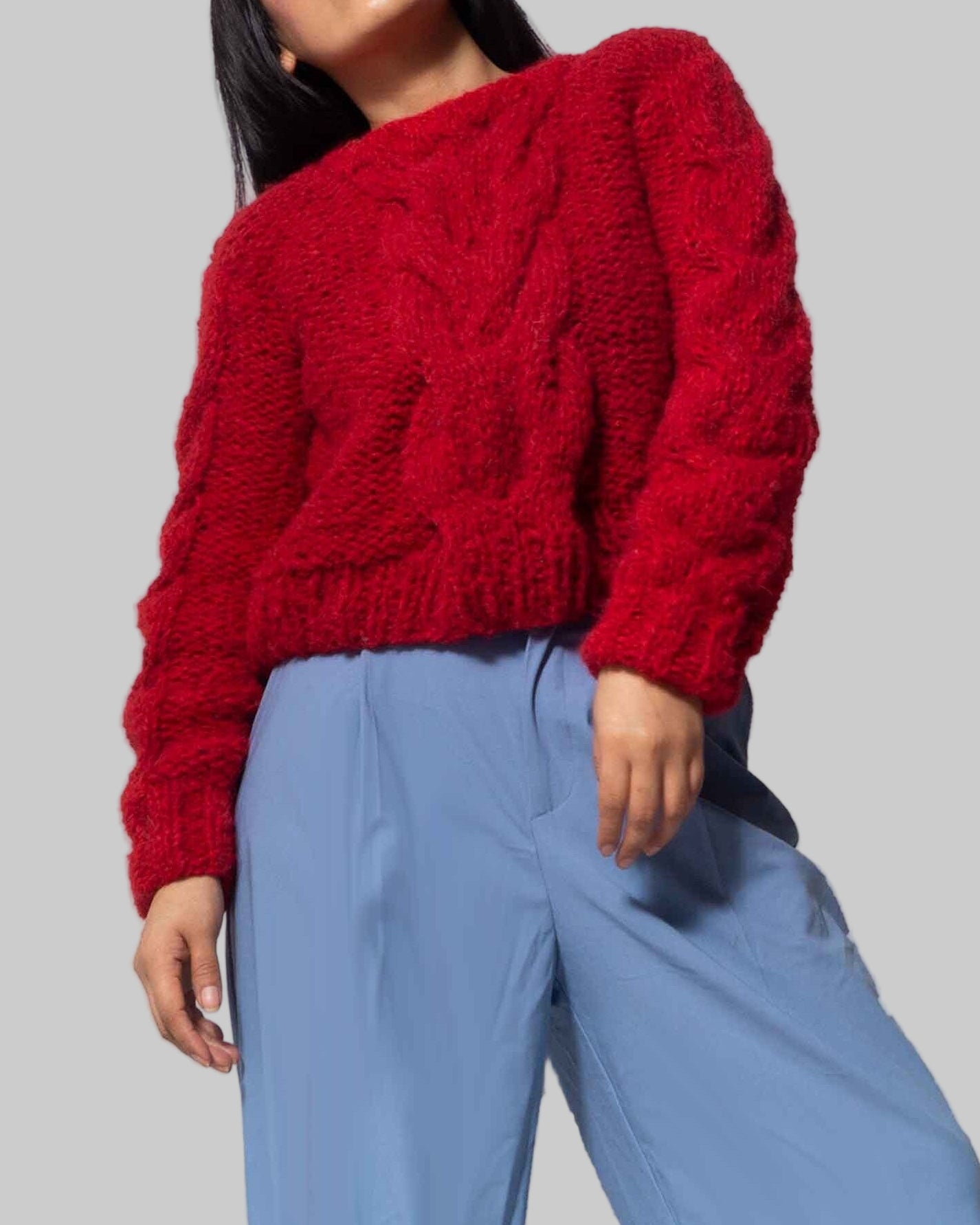 Hand Knit Alpaca Crop Sweater | Slouchy Oversize Fit