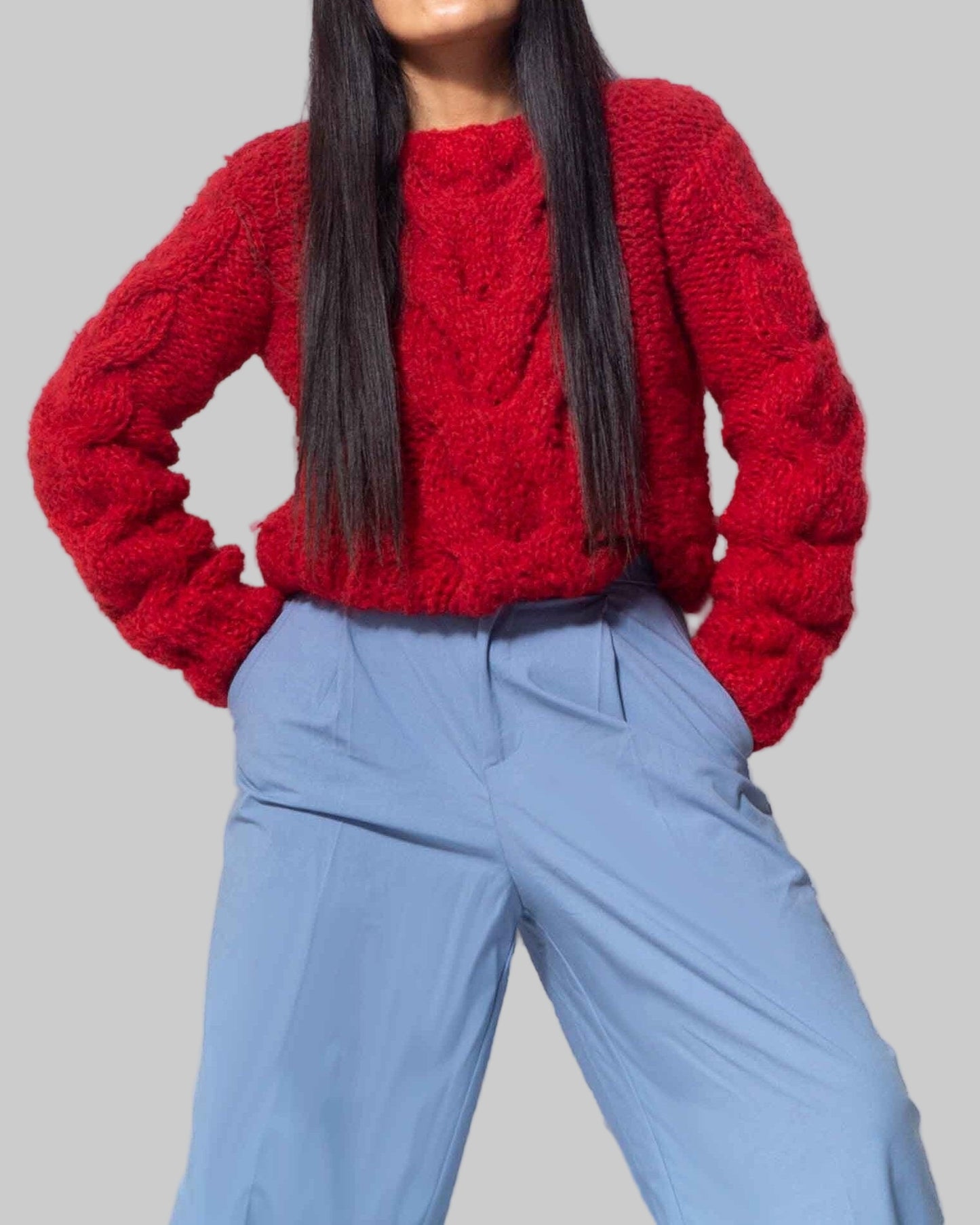 Hand Knit Alpaca Crop Sweater | Slouchy Oversize Fit