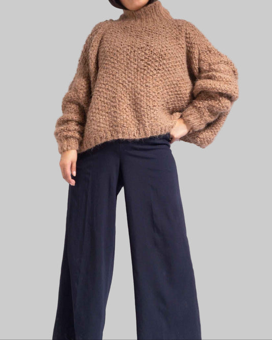 Handknit Alpaca Cropped Sweater | Slouchy Turtleneck