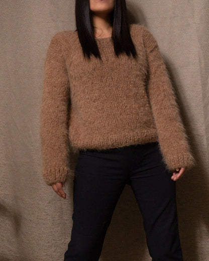Hand Knit Alpaca Cropped Sweater | Brown Wool Pullover