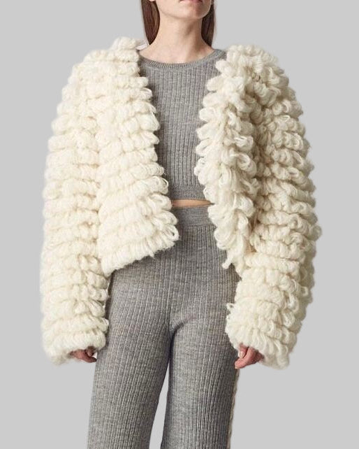 Handmade Alpaca Knit Bomber Jacket | Chunky Wool Cardigan