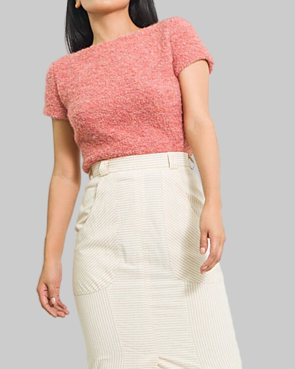 Hand Knit Alpaca Blend Top, Pink Short Sleeve Summer Sweater