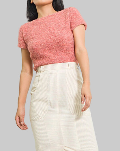 Hand Knit Alpaca Blend Top, Pink Short Sleeve Summer Sweater