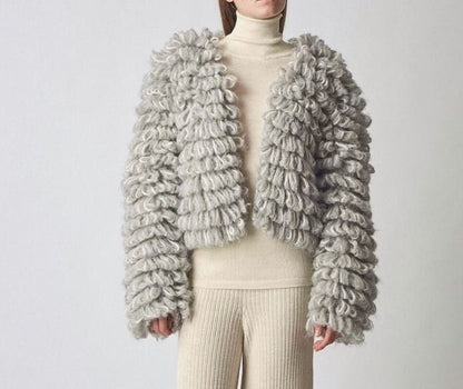 Handmade Alpaca Knit Bomber Jacket | Women's Chunky Cardigan