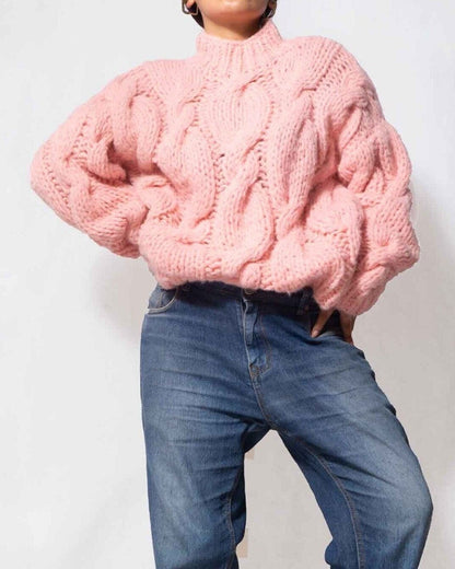 Handmade Oversized Cable Knit Alpaca Sweater | Turtleneck Jumper