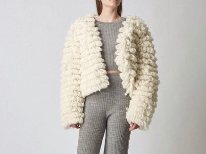 Handmade Alpaca Bomber Jacket | Chunky Knit Wool Cardigan
