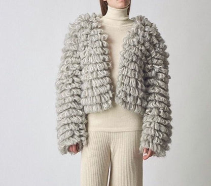 Handmade Alpaca Bomber Jacket | Chunky Knit Wool Cardigan