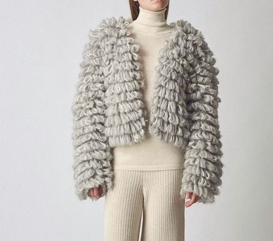 Handmade Alpaca Bomber Jacket | Chunky Knit Wool Cardigan