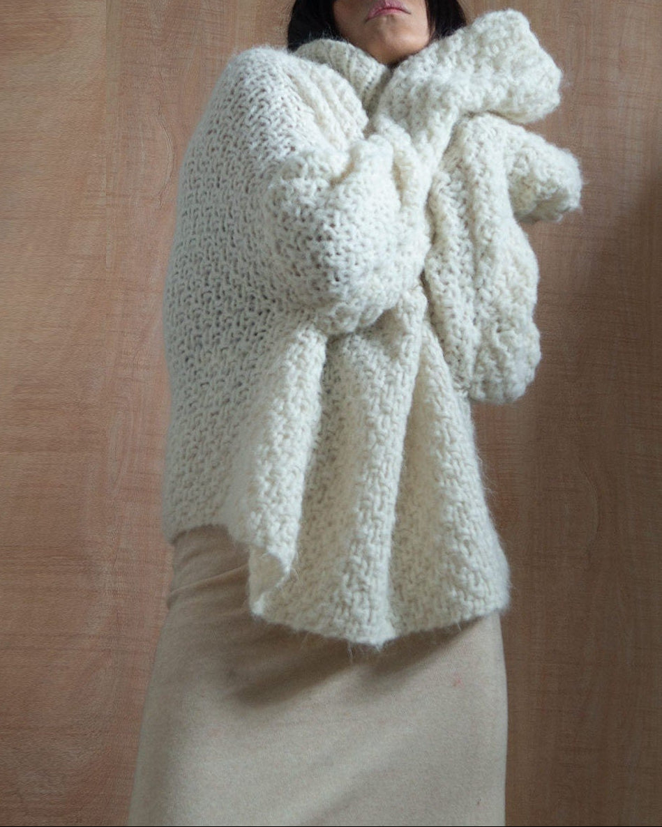 Hand Knit Oversized Alpaca Turtleneck Sweater | Cropped Slouchy Fit