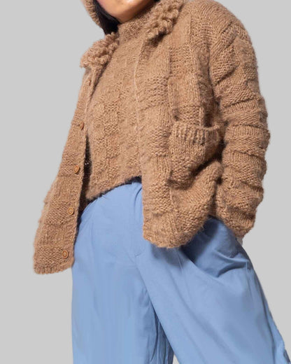Hand Knit Alpaca Bomber Jacket | Chunky Cardigan Sweater by SONQO