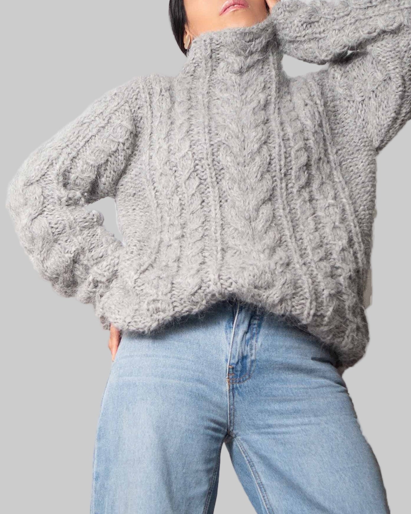 Handmade Alpaca Cable Knit Oversized Pullover Sweater