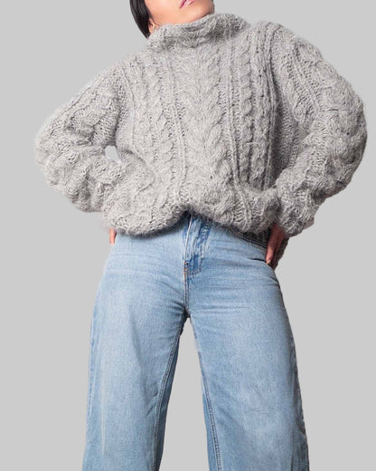 Handmade Alpaca Cable Knit Oversized Pullover Sweater