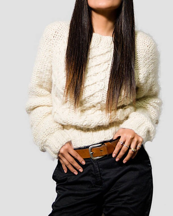 Handmade Cropped Cable Knit Alpaca Sweater | SONQO