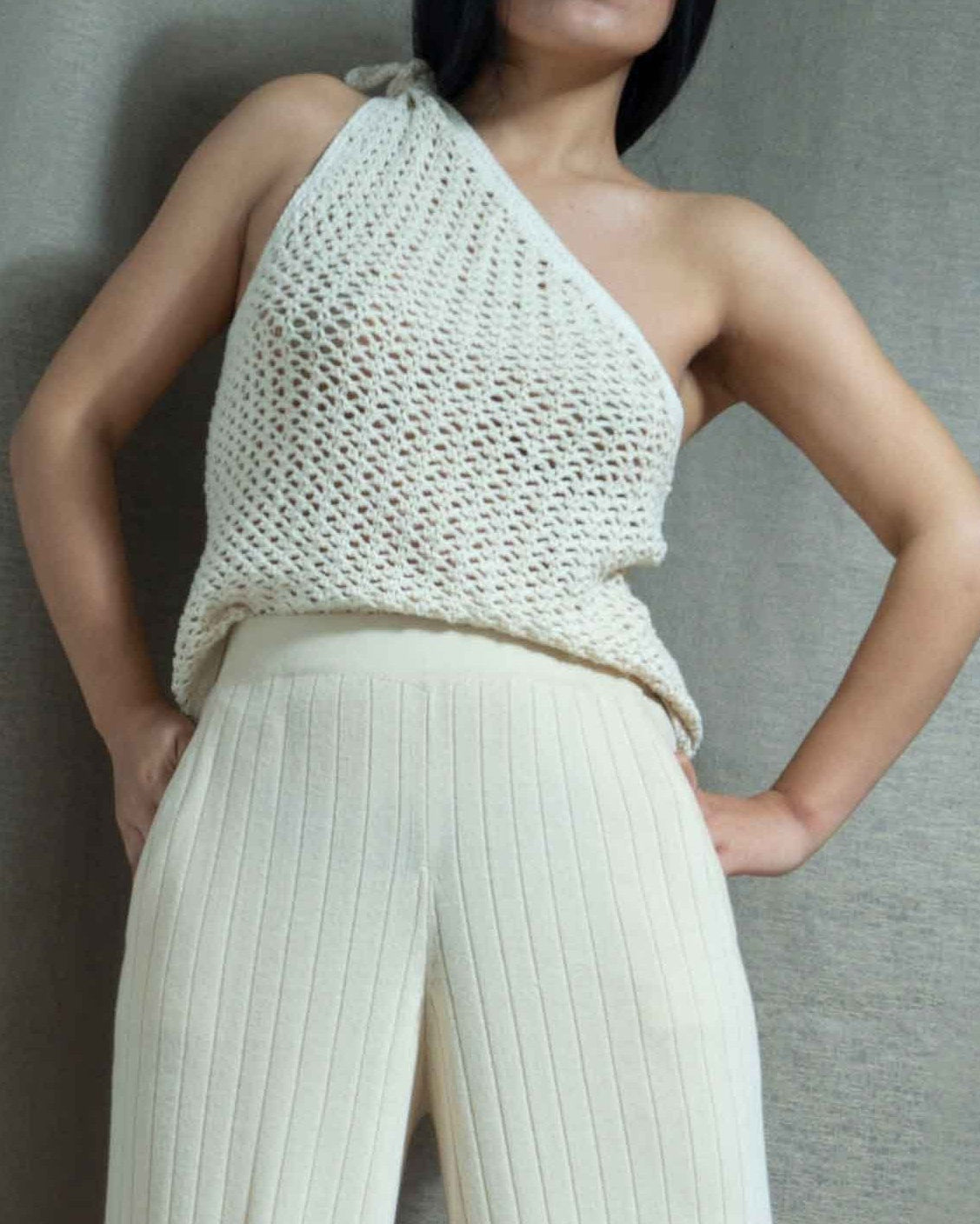 Crochet Asymmetric Organic Cotton Tank Top: One Shoulder