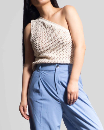 Crochet One Shoulder Organic Cotton Tank Top | Asymmetric Designer Top