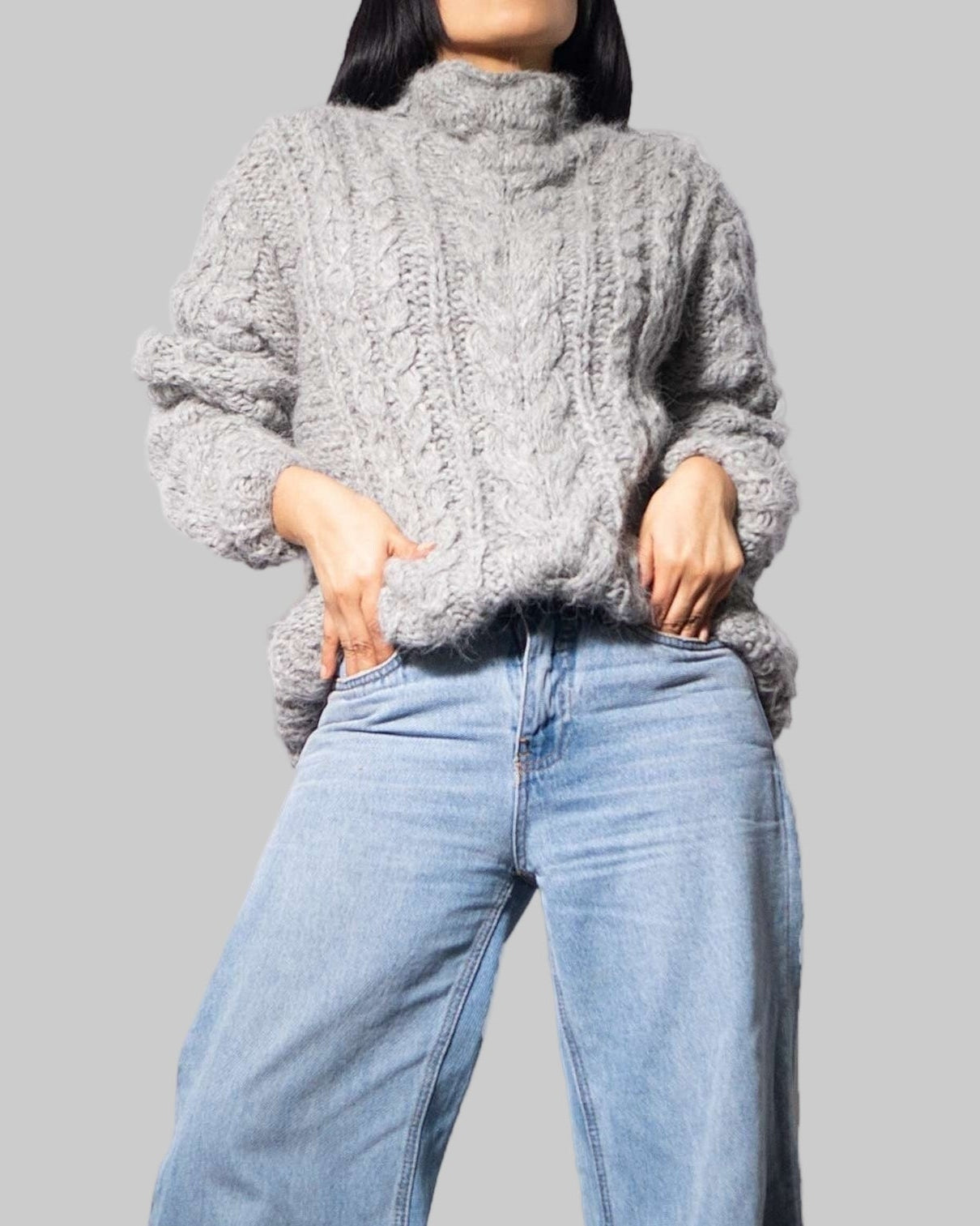 Handmade Alpaca Cable Knit Oversized Pullover Sweater