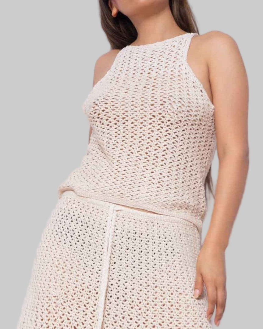 Handmade Organic Cotton Crochet Top and Skirt Set