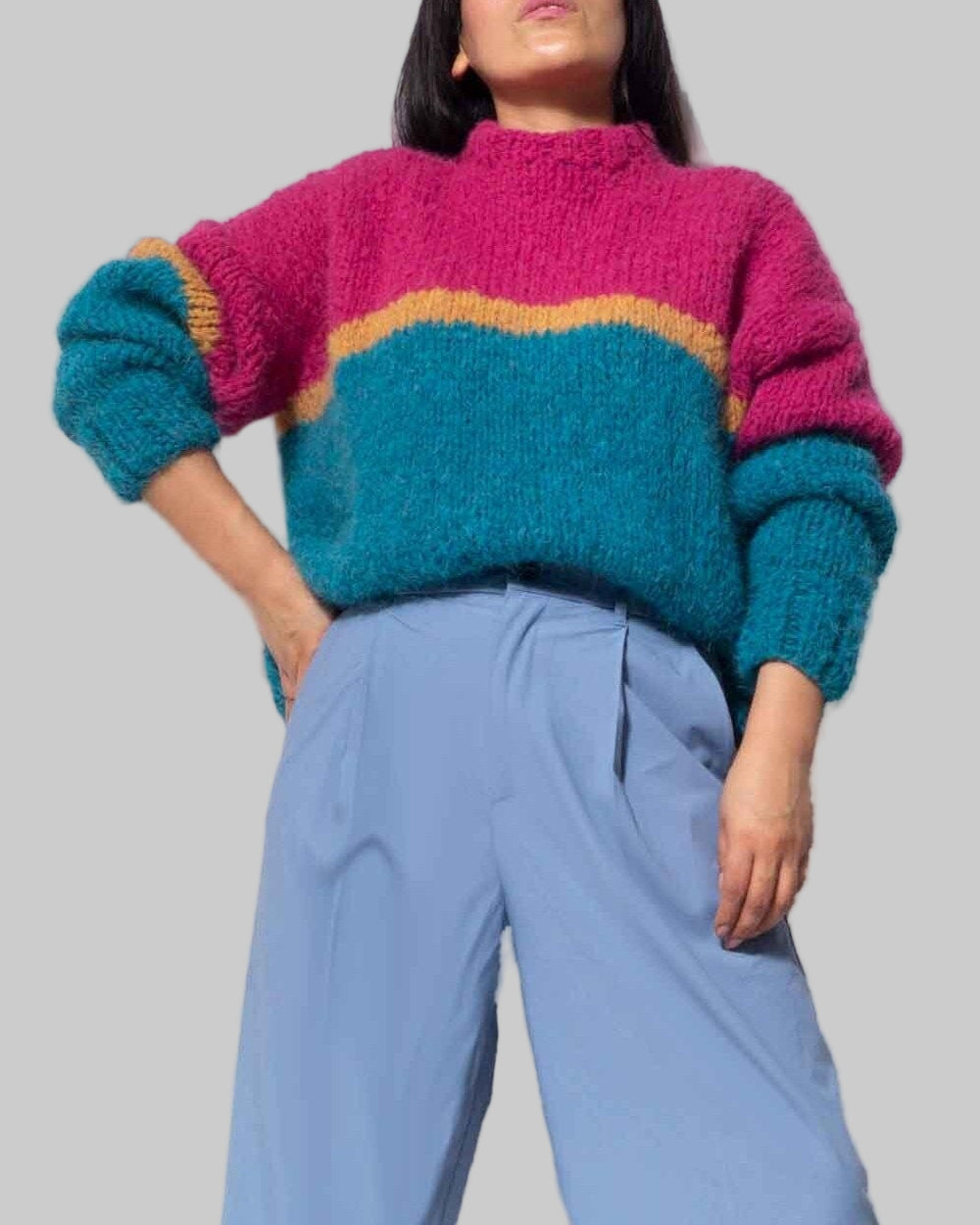 Hand Knit Alpaca Crop Sweater | Slouchy Oversized Winter Top