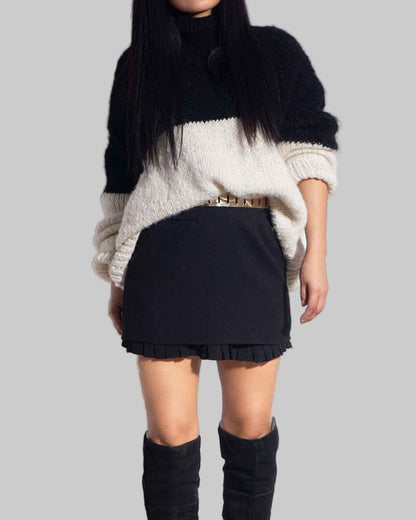 Hand Knit Alpaca Crop Sweater | Oversized Slouchy Black & White