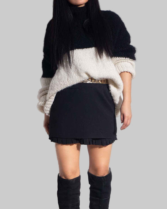 Hand Knit Alpaca Crop Sweater | Oversized Slouchy Black & White