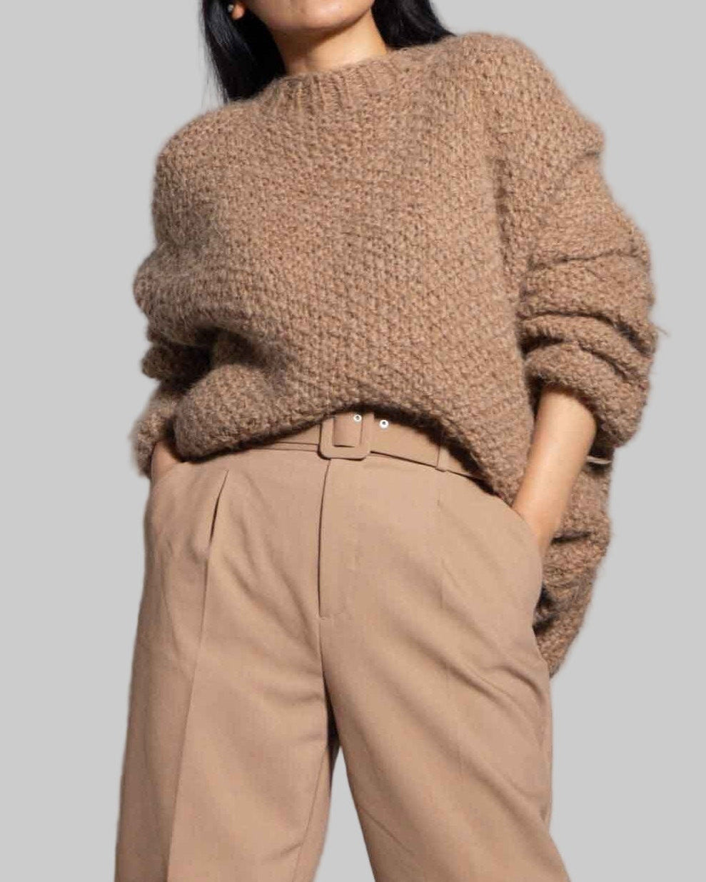 Hand Knit Alpaca Cropped Sweater | Oversized Chunky Knit