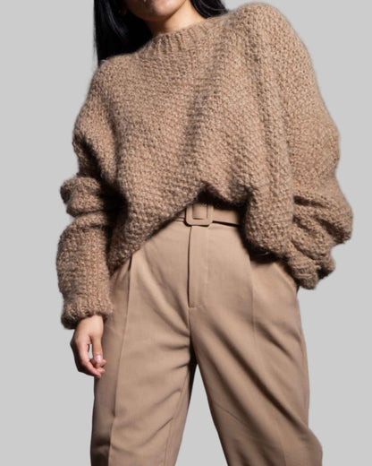 Hand Knit Alpaca Cropped Sweater | Oversized Chunky Knit