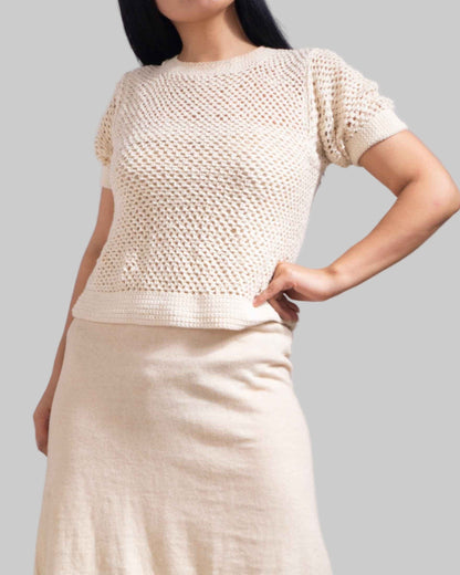 Organic Crochet Cotton Top | Handmade Women's Short Sleeve Blouse