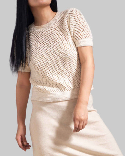 Organic Crochet Cotton Top | Handmade Women's Short Sleeve Blouse