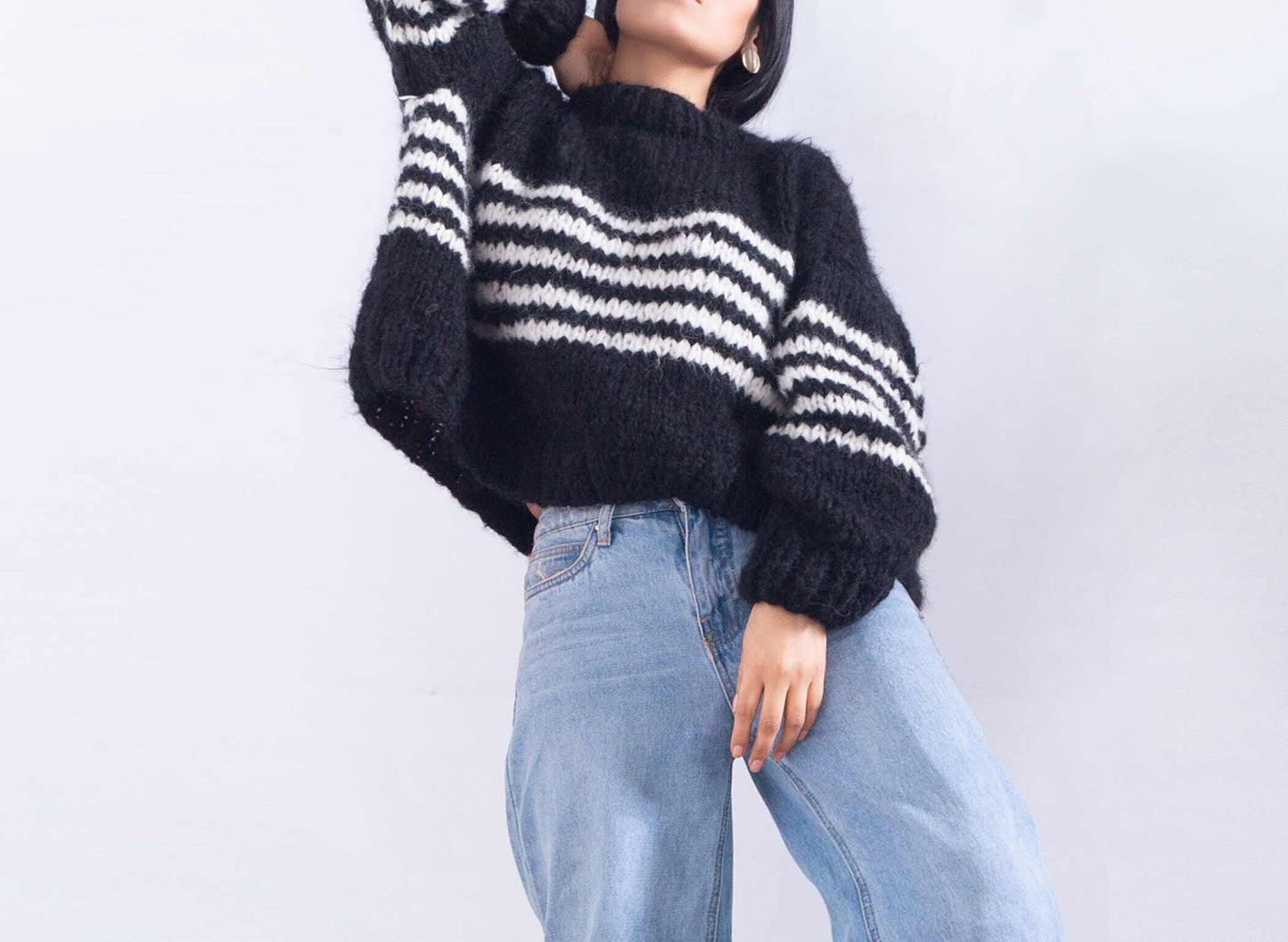 Hand Knit Striped Alpaca Sweater | Oversized Cropped Pullover