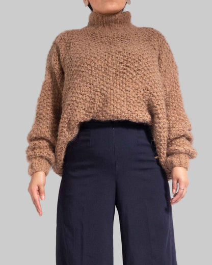 Handknit Alpaca Cropped Sweater | Slouchy Turtleneck