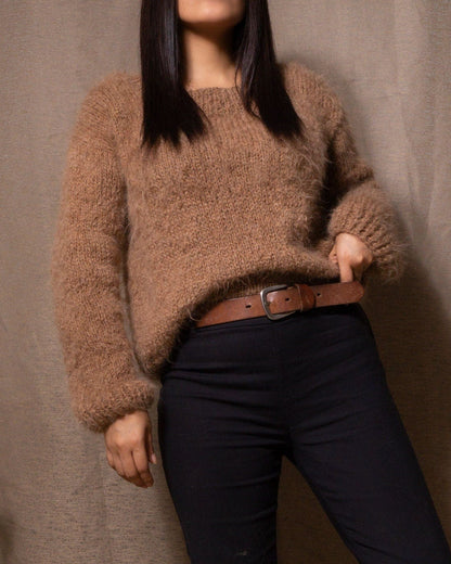 Hand Knit Alpaca Cropped Sweater | Brown Wool Pullover