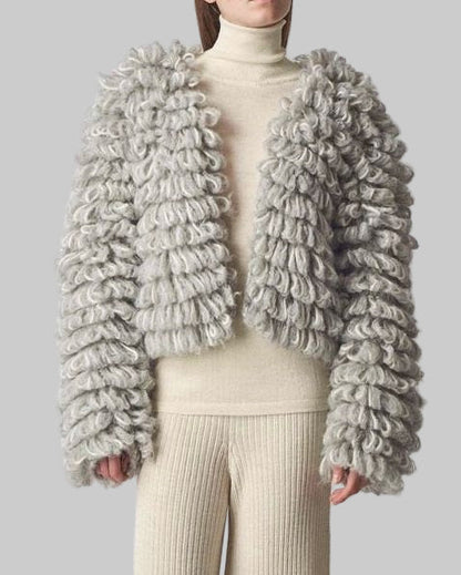 Handmade Alpaca Knit Bomber Jacket | Chunky Wool Cardigan