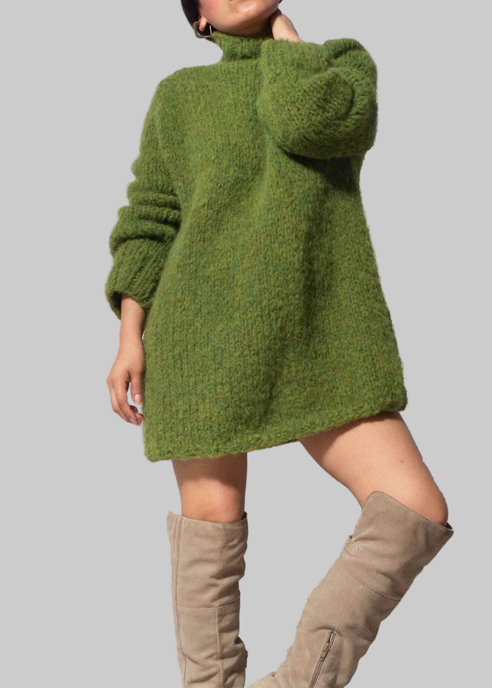 oversized wool dress AWARE Chunky Cable Knit oversized Sweater Dress in cream-White
