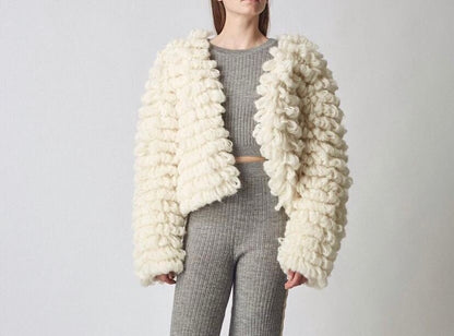 Handmade Alpaca Knit Bomber Jacket | Women's Chunky Cardigan