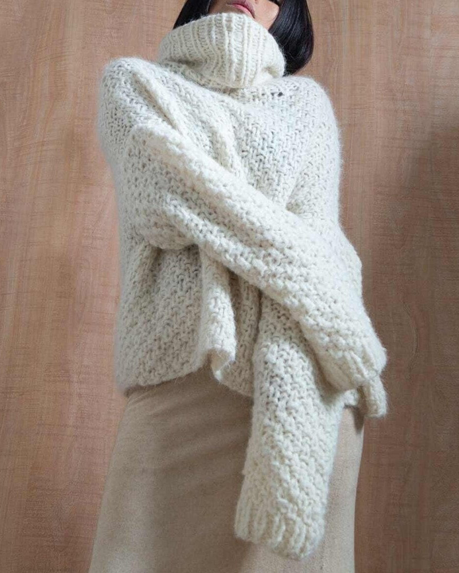 Hand Knit Oversized Alpaca Turtleneck Sweater | Cropped Slouchy Fit