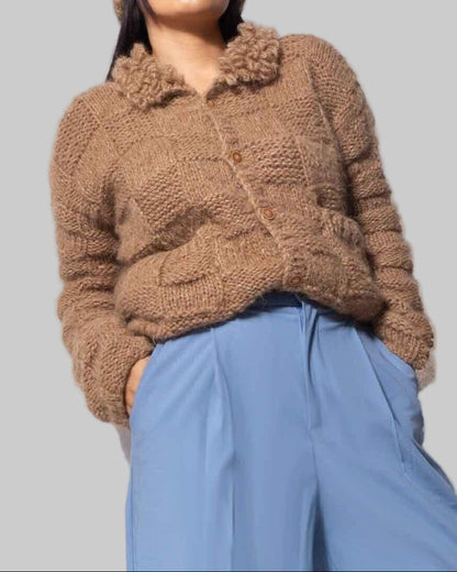 Hand Knit Alpaca Bomber Jacket | Chunky Cardigan Sweater by SONQO