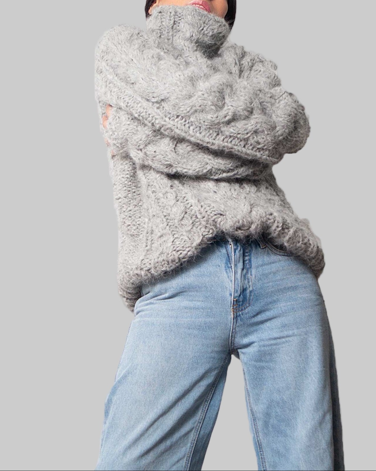 Handmade Alpaca Cable Knit Oversized Pullover Sweater