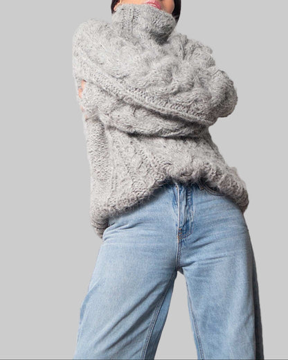 Handmade Alpaca Cable Knit Oversized Pullover Sweater