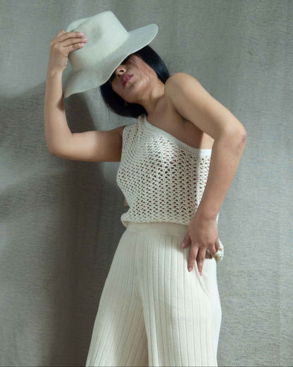 Crochet Asymmetric Organic Cotton Tank Top: One Shoulder