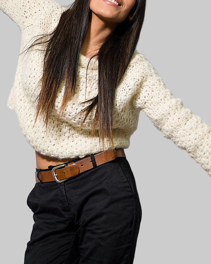 Handmade Alpaca Knit Sweater | Ivory Cropped Pullover