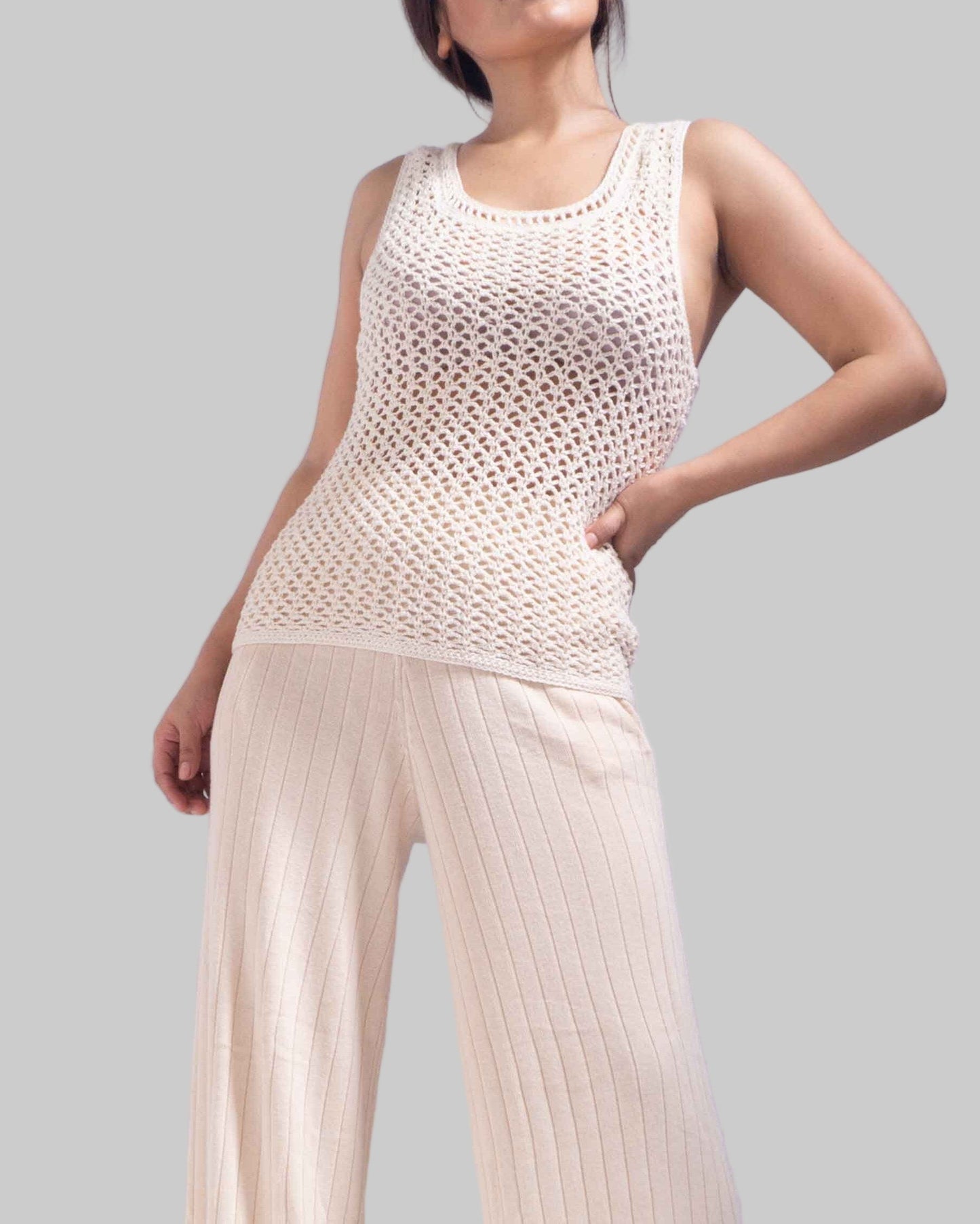 Crochet Organic Pima Cotton Tank Top - Handmade Knitwear